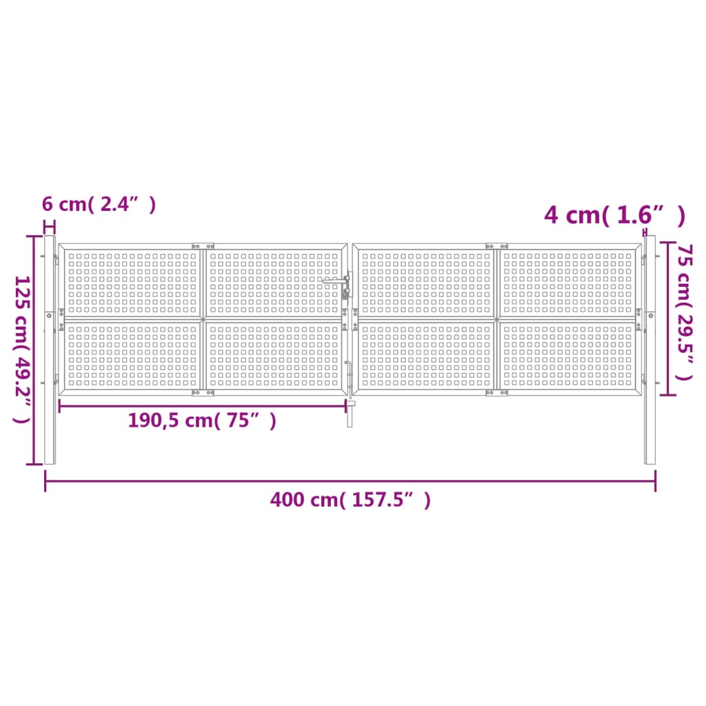 vidaXL Portão de jardim 400x125 cm aço antracite