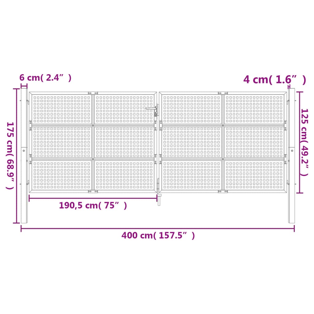 vidaXL Portão de jardim 400x175 cm aço antracite