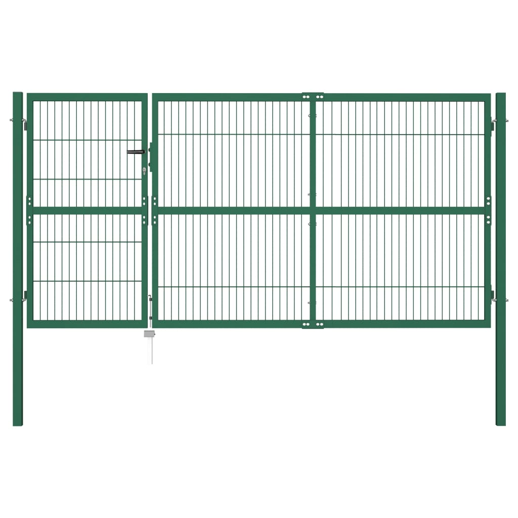 vidaXL Portão para cerca de jardim com postes 350x140 cm aço verde