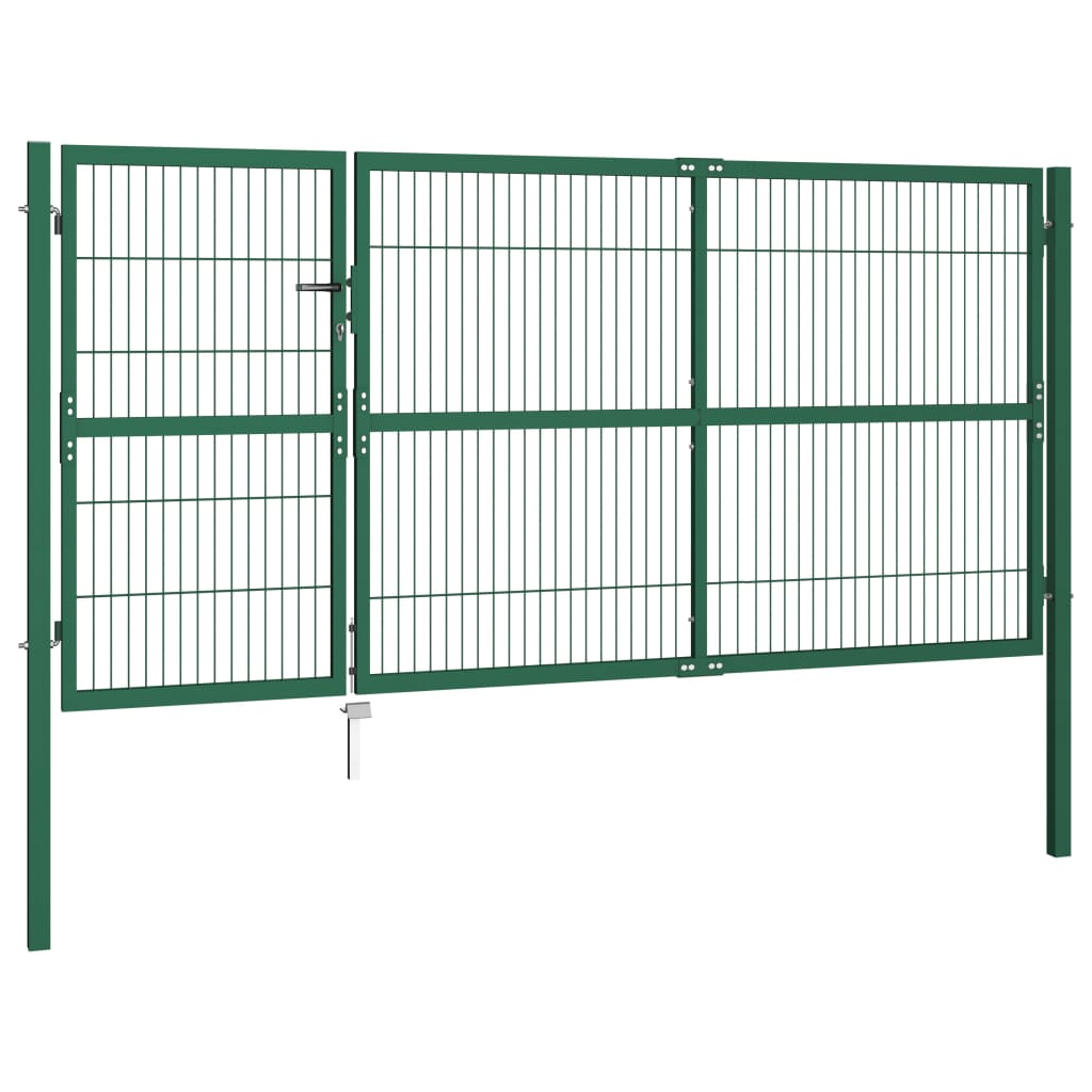 vidaXL Portão para cerca de jardim com postes 350x140 cm aço verde