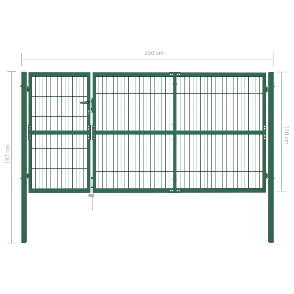 vidaXL Portão para cerca de jardim com postes 350x140 cm aço verde