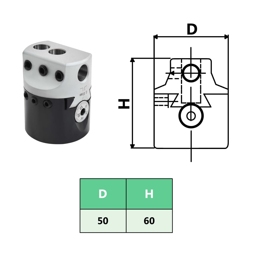 vidaXL Cabeça de mandrilar 50 mm com cone MT2 para fresagem