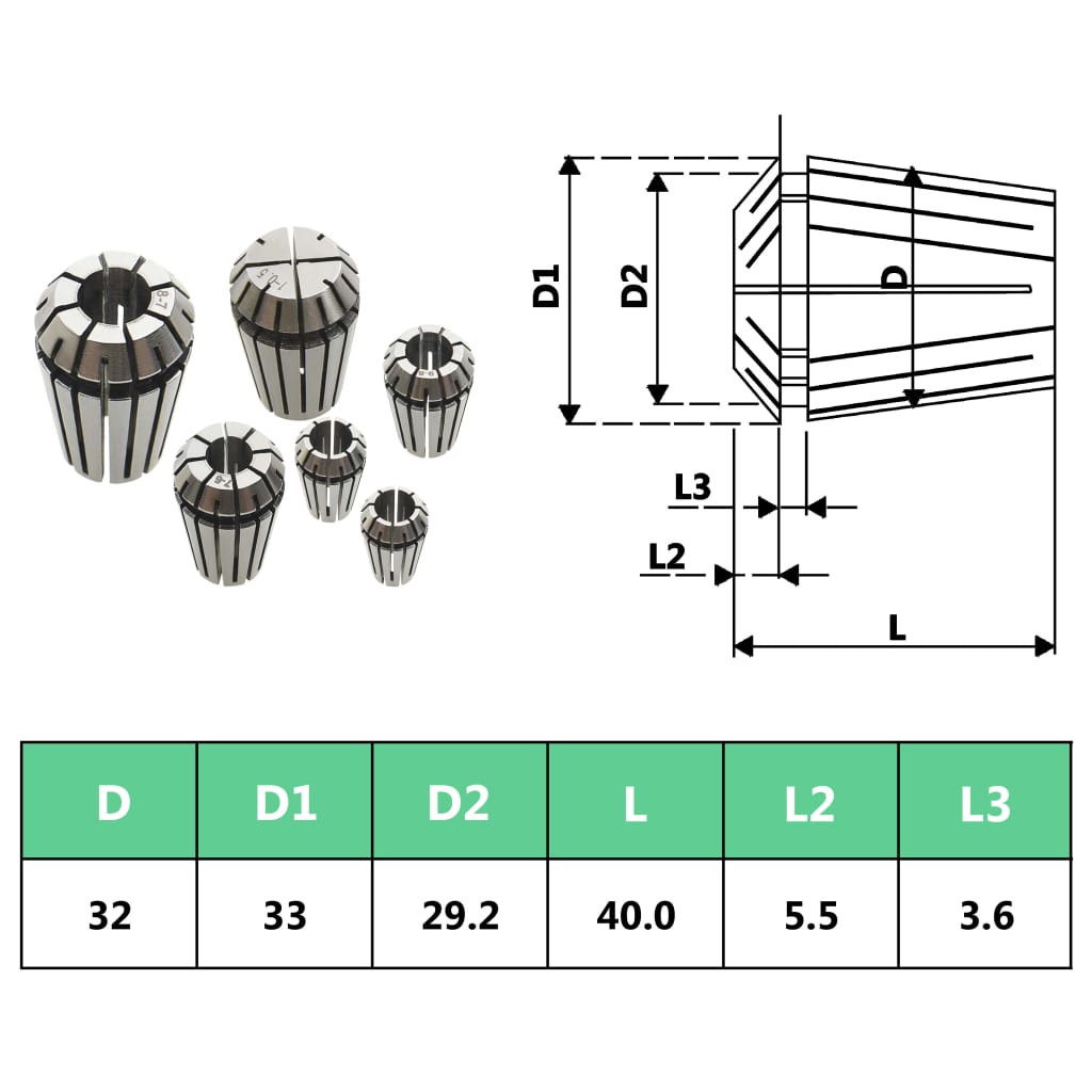 vidaXL Pinças ER32 19 pcs p/ conjunto de ferramentas de torneamento