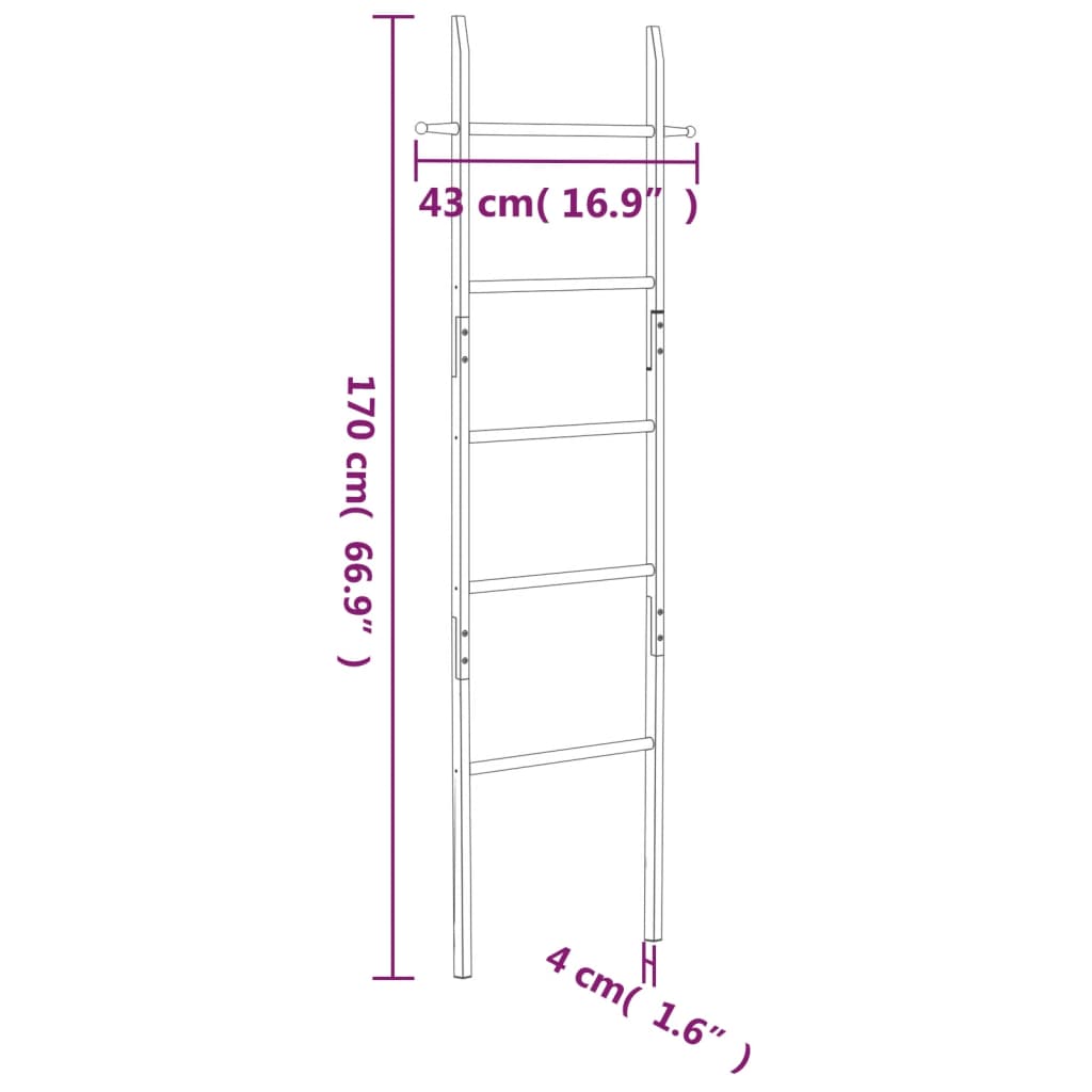 vidaXL Toalheiro escada 170 cm madeira de nogueira maciça