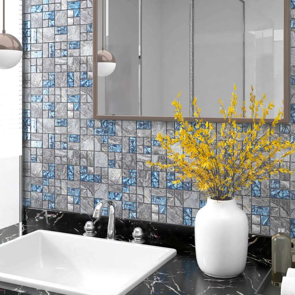 vidaXL Ladrilhos mosaico 22 pcs 30x30cm vidro cinzento e azul