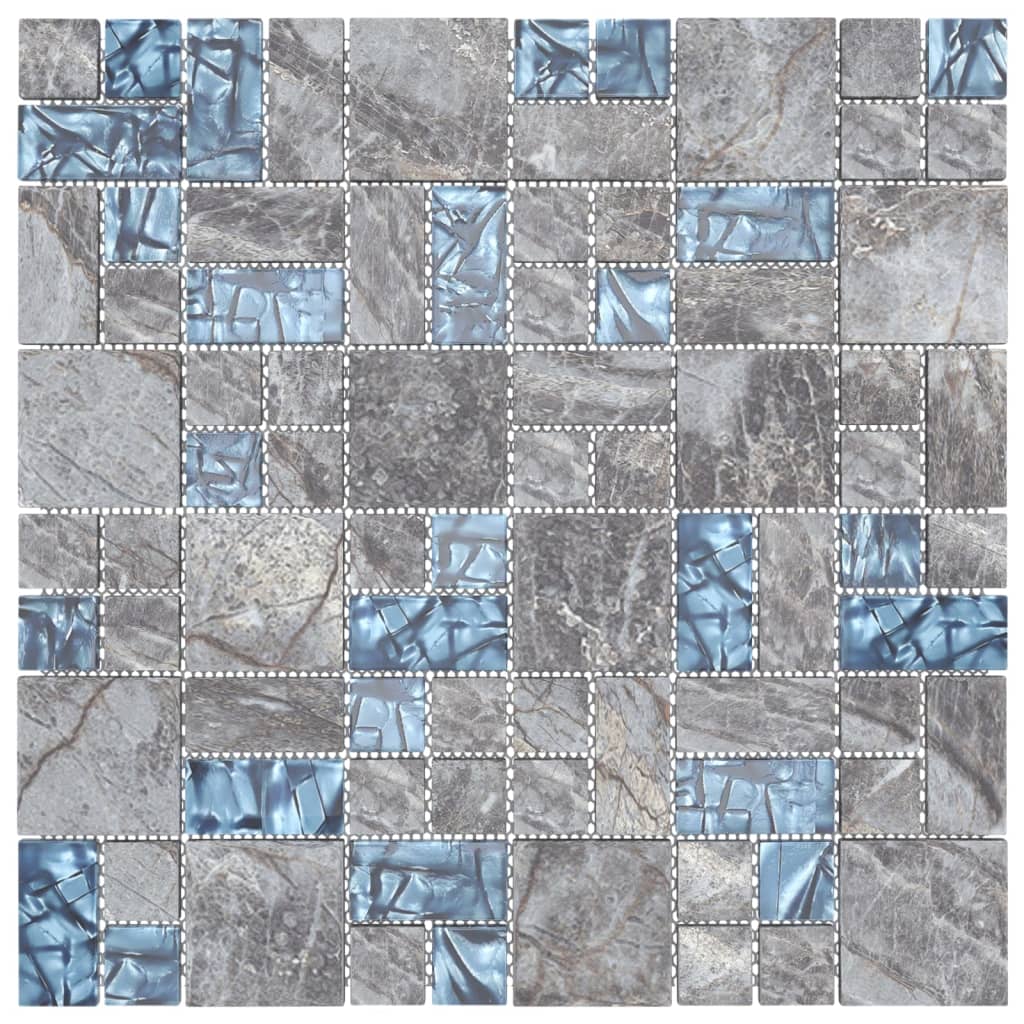 vidaXL Ladrilhos mosaico 22 pcs 30x30cm vidro cinzento e azul