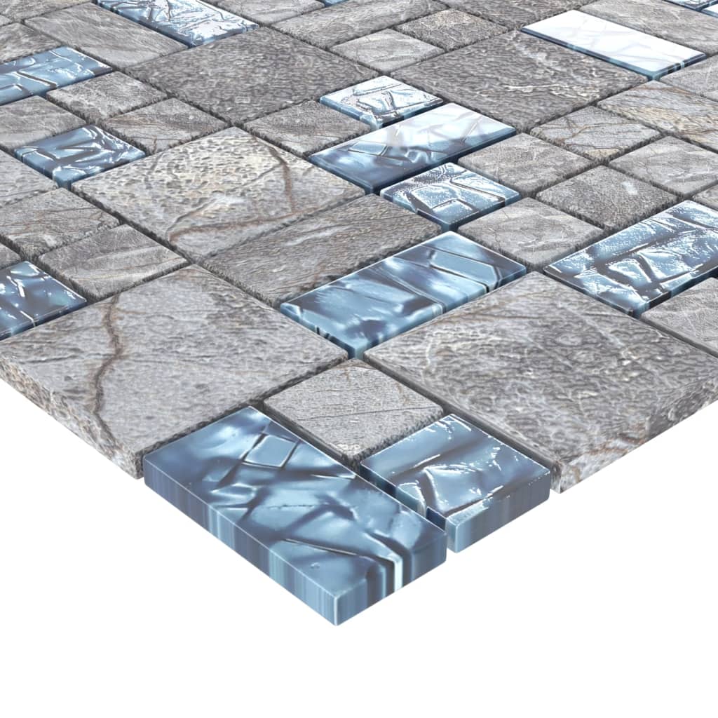 vidaXL Ladrilhos mosaico 22 pcs 30x30cm vidro cinzento e azul