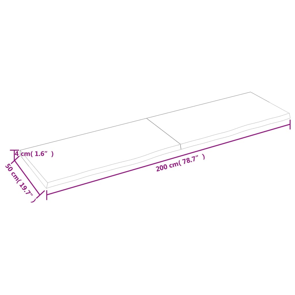 vidaXL Bancada p/ WC 200x50x(2-4)cm madeira tratada maciça castanho