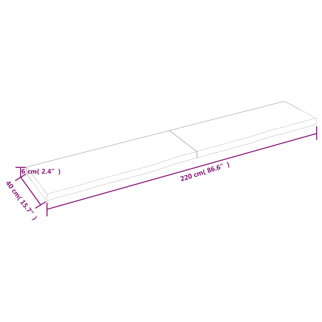 vidaXL Bancada p/ WC 220x40x(2-6)cm madeira tratada maciça castanho