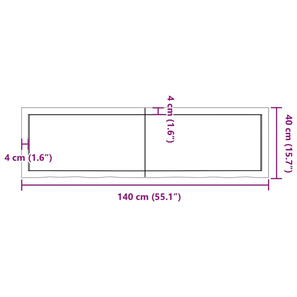 vidaXL Bancada p/ WC 140x40x(2-4) cm madeira maciça tratada castanho