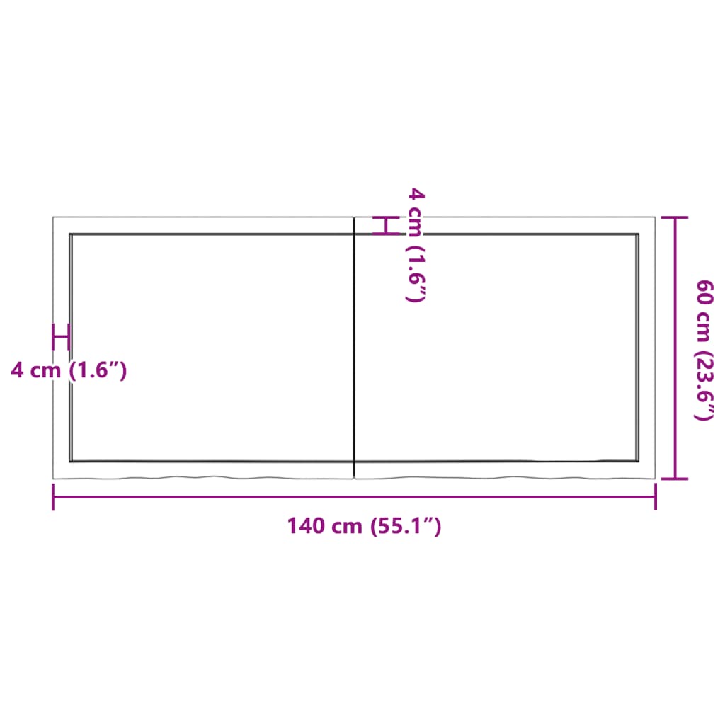 vidaXL Bancada p/ WC 140x60x(2-4) cm madeira maciça tratada castanho