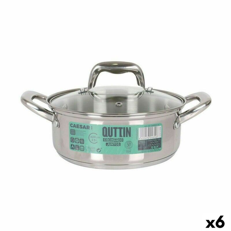 Quttin|Caçarola com Tampa de Vidro Quttin Caesar Aço ø 20 x 8 cm (6 Unidades) Quttin|Caçarola com Tampa de Vidro Quttin Caesar Aço ø 20 x 8 cm (6 Unidades)