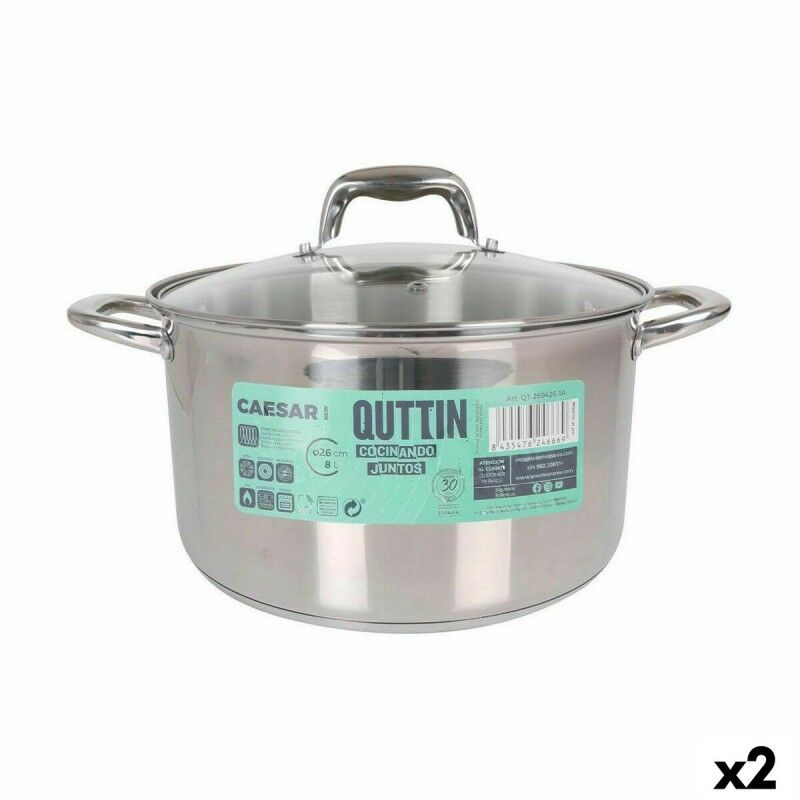 Quttin|Panela com Tampa de Vidro Quttin Caesar Aço ø 26 x 15,5 cm (2 Unidades) Quttin|Panela com Tampa de Vidro Quttin Caesar Aço ø 26 x 15,5 cm (2 Unidades)