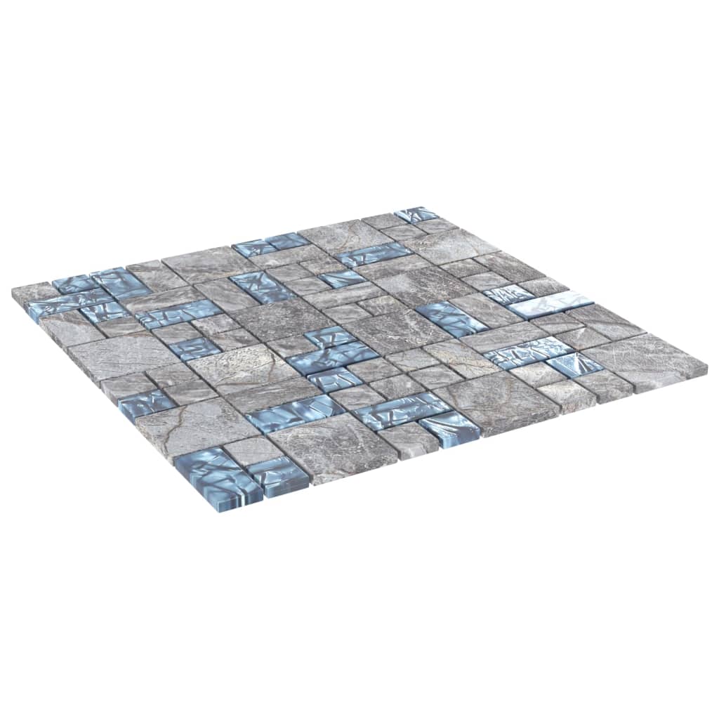 vidaXL Ladrilhos de mosaico 11 pcs 30x30 cm vidro cinzento e azul