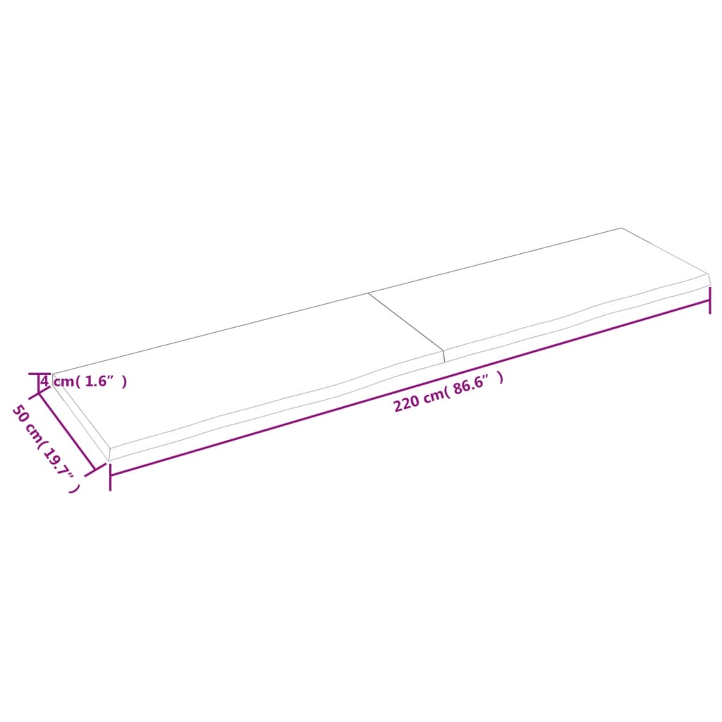 vidaXL Bancada p/ WC 220x50x(2-4) cm madeira maciça tratada castanho