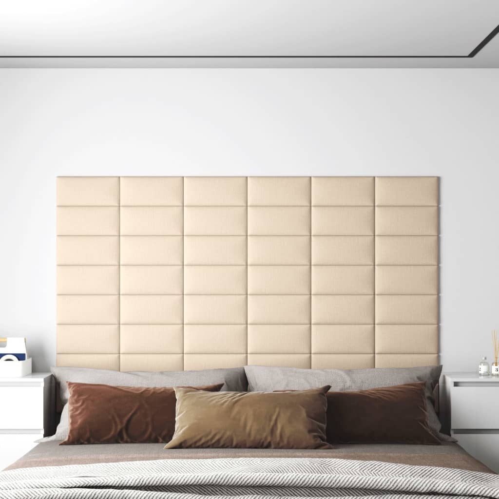 vidaXL Painel de parede 12 pcs 30x15 cm tecido 0,54 m² cor creme