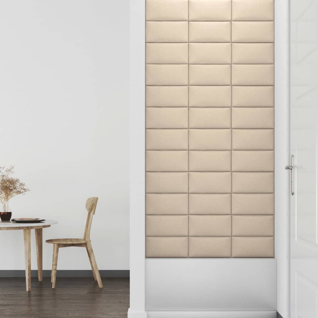 vidaXL Painel de parede 12 pcs 30x15 cm tecido 0,54 m² cor creme