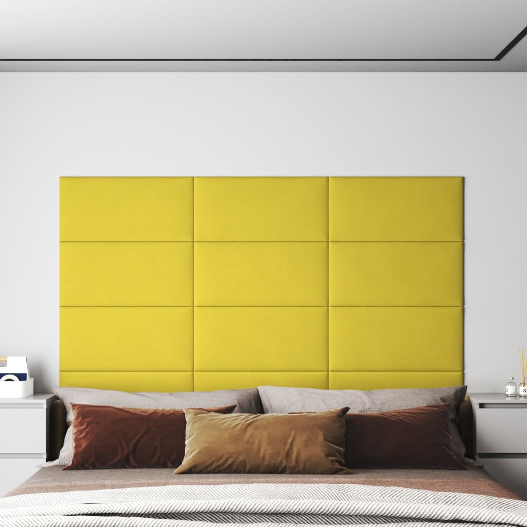 vidaXL Painel de parede 12 pcs 60x30 cm tecido 2,16 m² amarelo-claro