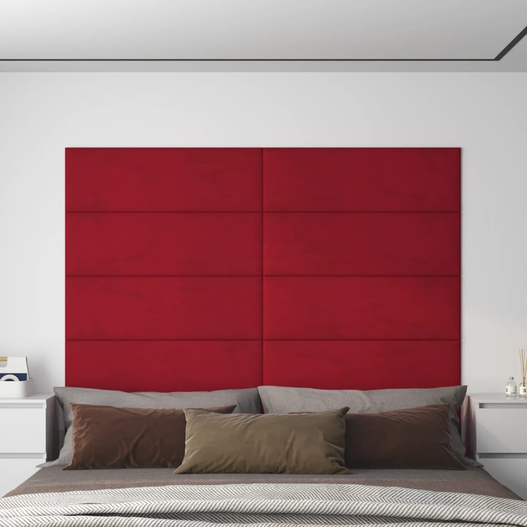 vidaXL Painel de parede 12 pcs 90x30 cm veludo 3,24 m² vermelho tinto