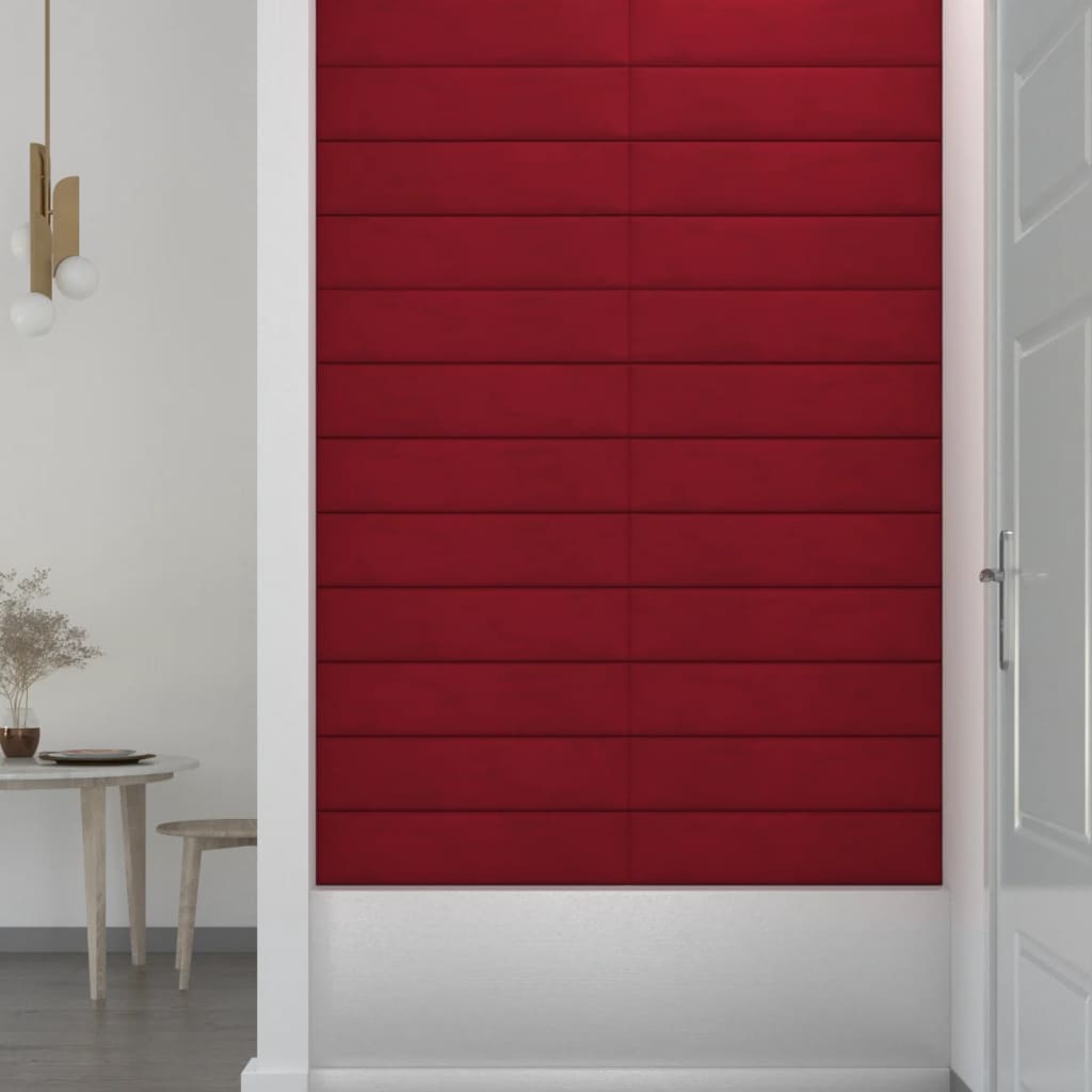 vidaXL Painel parede 12 pcs 60x15 cm veludo 1,08 m² vermelho tinto