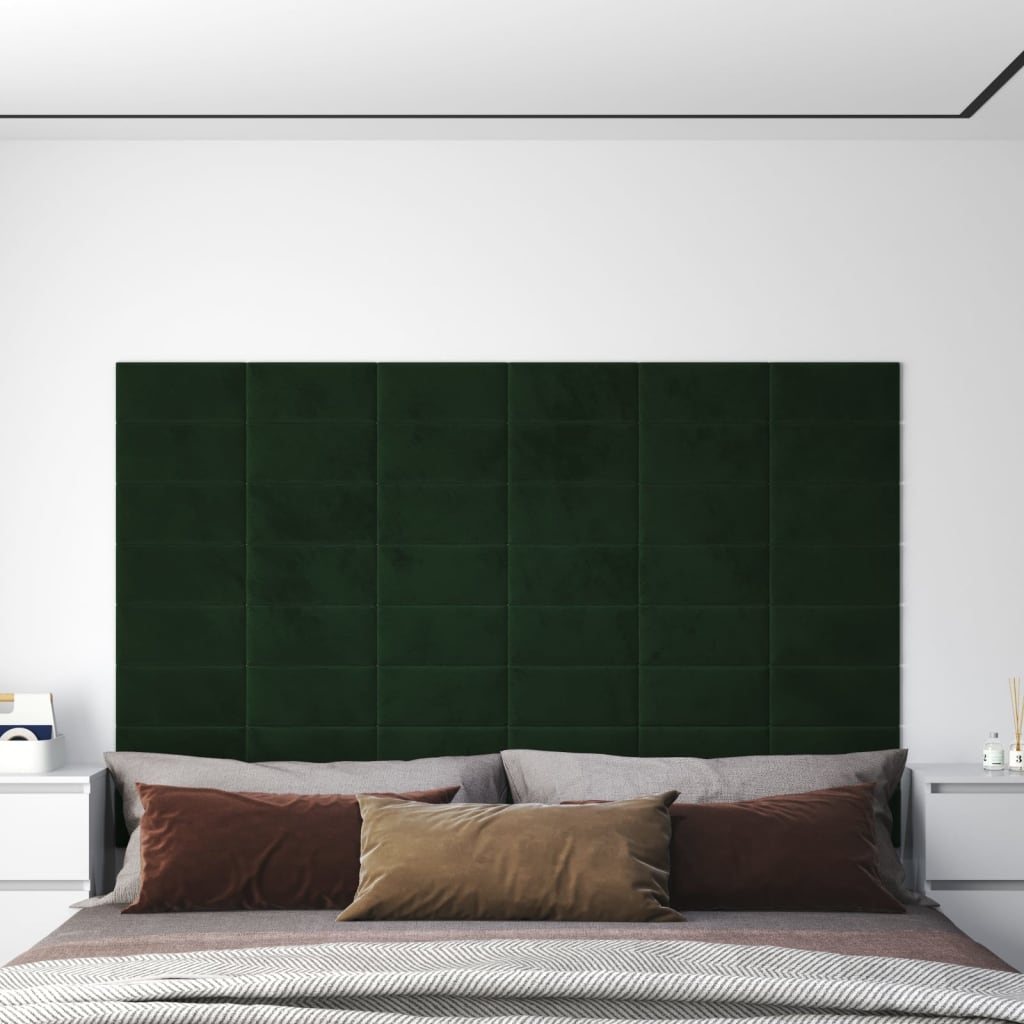 vidaXL Painel de parede 12 pcs 30x15 cm veludo 0,54 m² verde-escuro