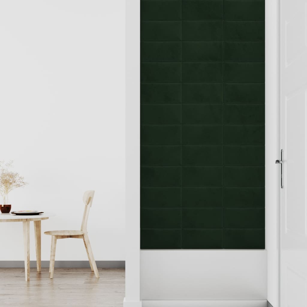 vidaXL Painel de parede 12 pcs 30x15 cm veludo 0,54 m² verde-escuro