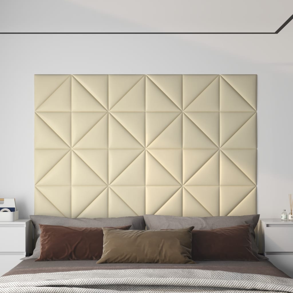 vidaXL Painel de parede 12 pcs 30x30 cm couro artificial 0,54 m² creme