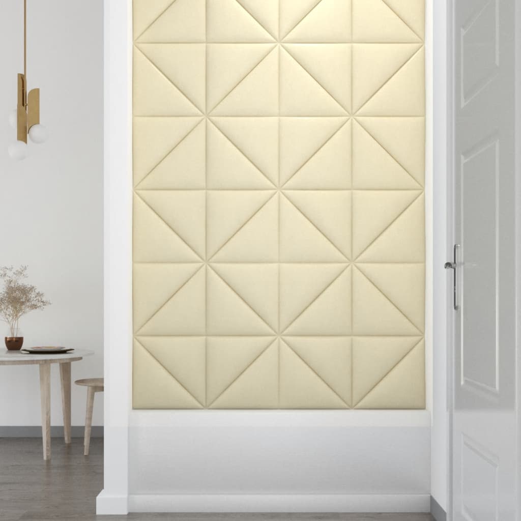 vidaXL Painel de parede 12 pcs 30x30 cm couro artificial 0,54 m² creme