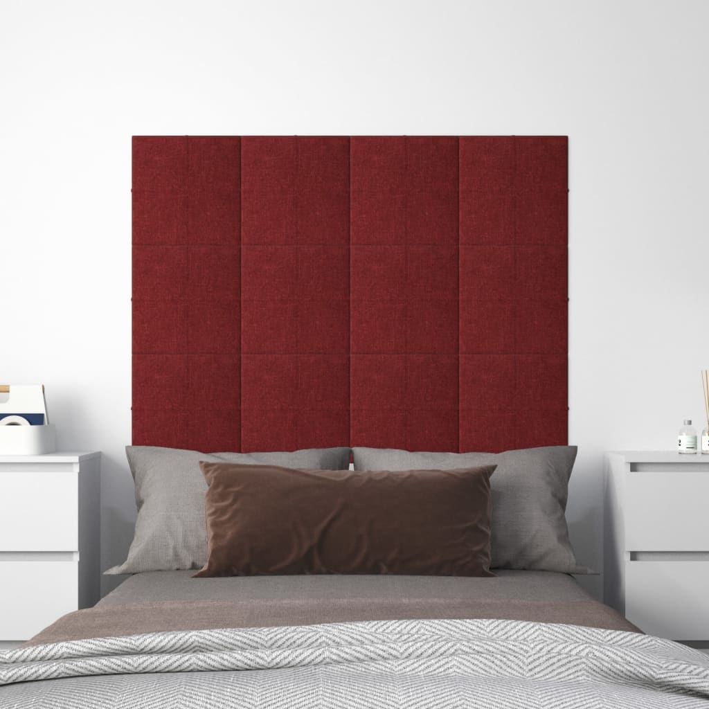 vidaXL Painel parede 12 pcs 30x30 cm tecido 1,08 m² cor vermelho tinto