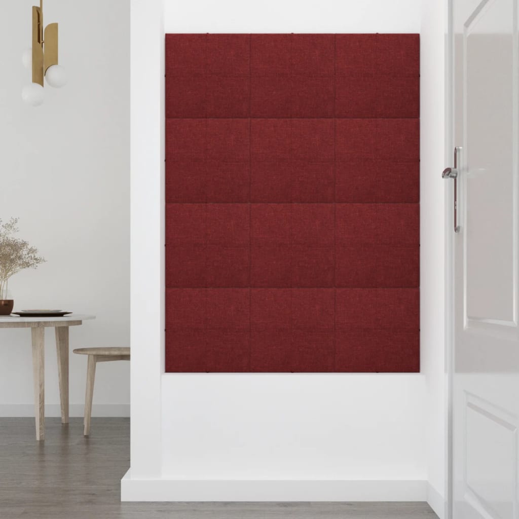 vidaXL Painel parede 12 pcs 30x30 cm tecido 1,08 m² cor vermelho tinto