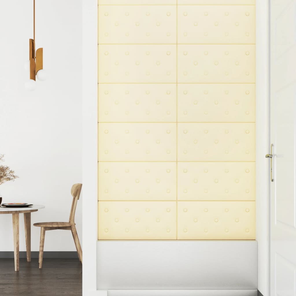 vidaXL Painel de parede 12 pcs 60x30 cm couro artificial 2,16 m² creme