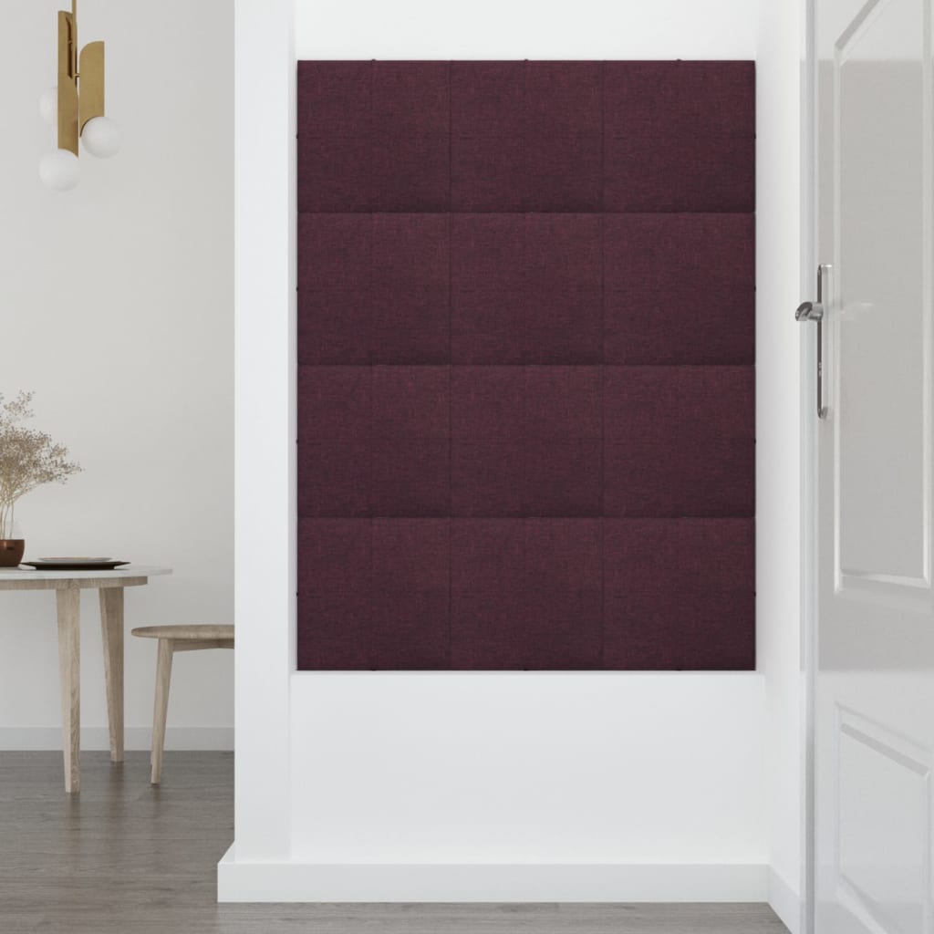 vidaXL Painel de parede 12 pcs 30x30 cm tecido 1,08 m² roxo