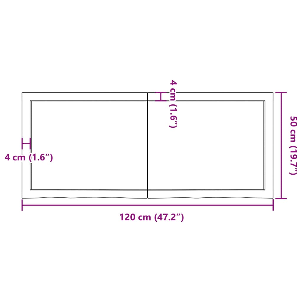 vidaXL Bancada p/ casa de banho 120x50x(2-6)madeira maciça não tratada