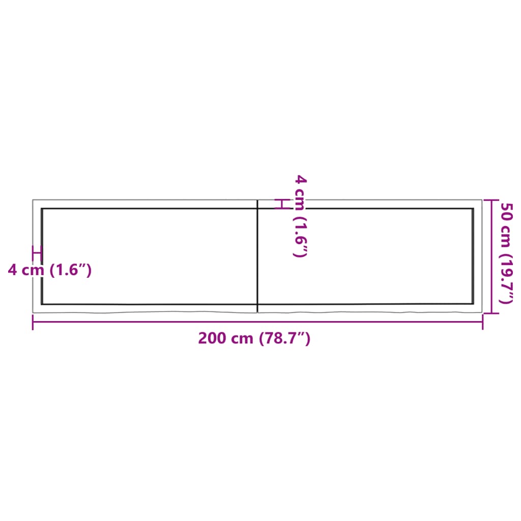 vidaXL Bancada p/ WC 200x50x(2-4) cm madeira maciça tratada castanho