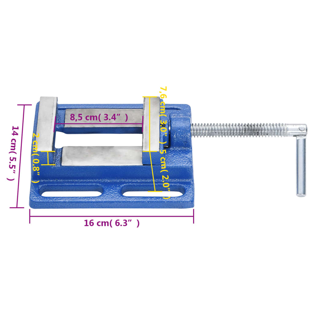 vidaXL Torno para furadora 76 mm ferro fundido azul