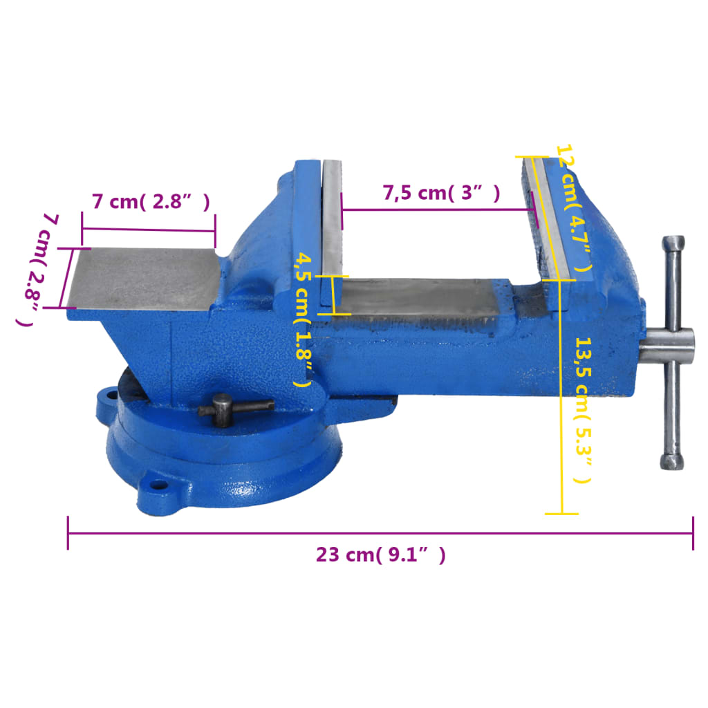 vidaXL Torno para bancada 100 mm ferro fundido azul