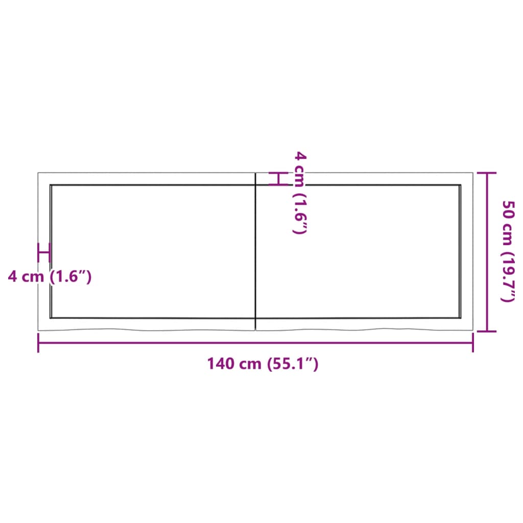 vidaXL Bancada p/ WC 140x50x(2-4) cm madeira maciça tratada castanho