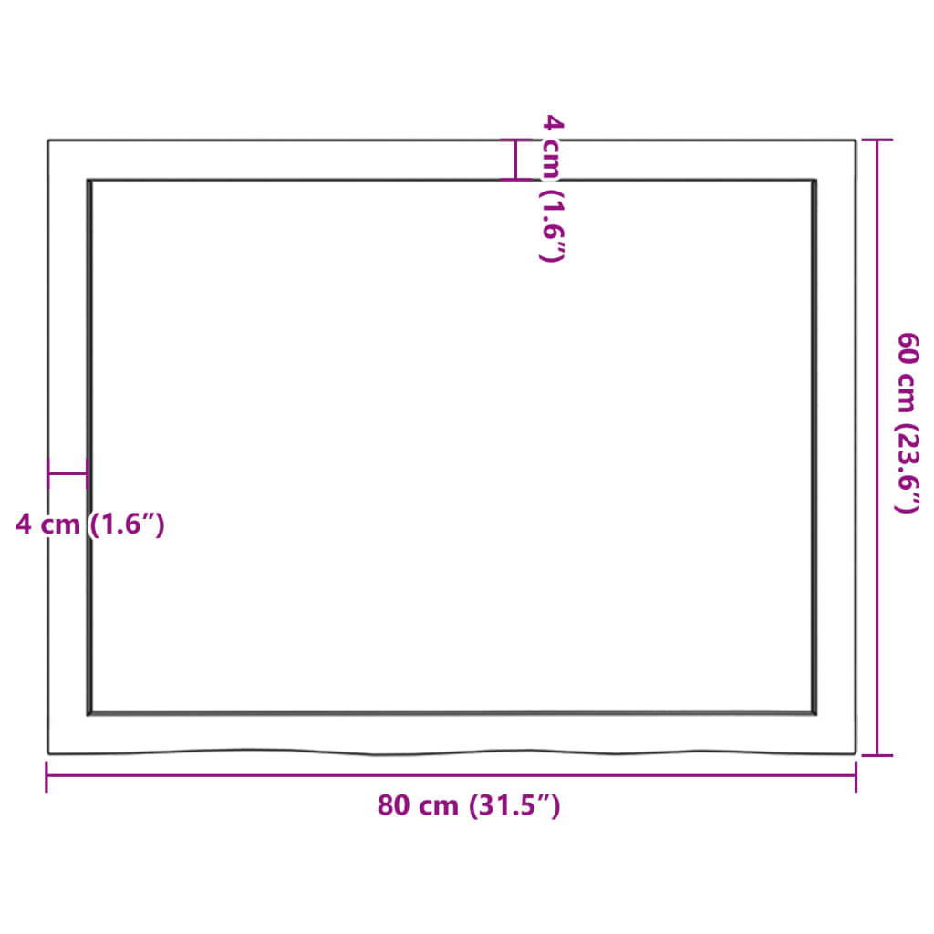 vidaXL Bancada p/ WC 80x60x(2-4) cm madeira maciça tratada castanho