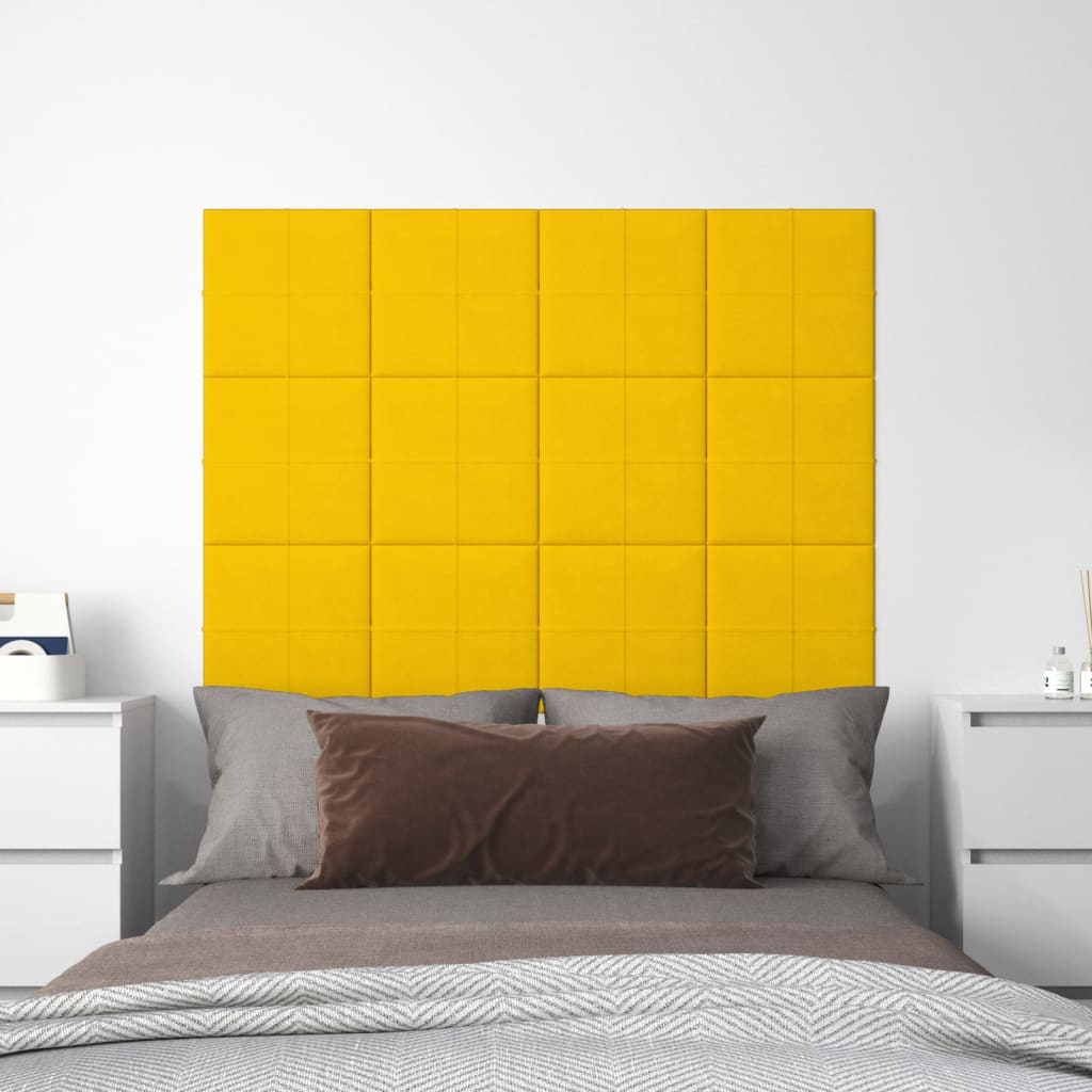 vidaXL Painel de parede 12 pcs 30x30 cm veludo 1,08 m² amarelo