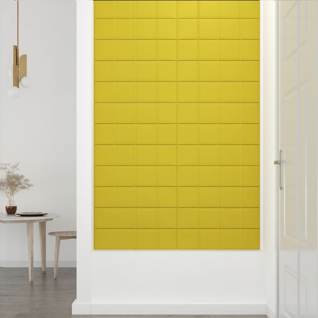 vidaXL Painel de parede 12 pcs 60x15 cm tecido 1,08 m² amarelo-claro