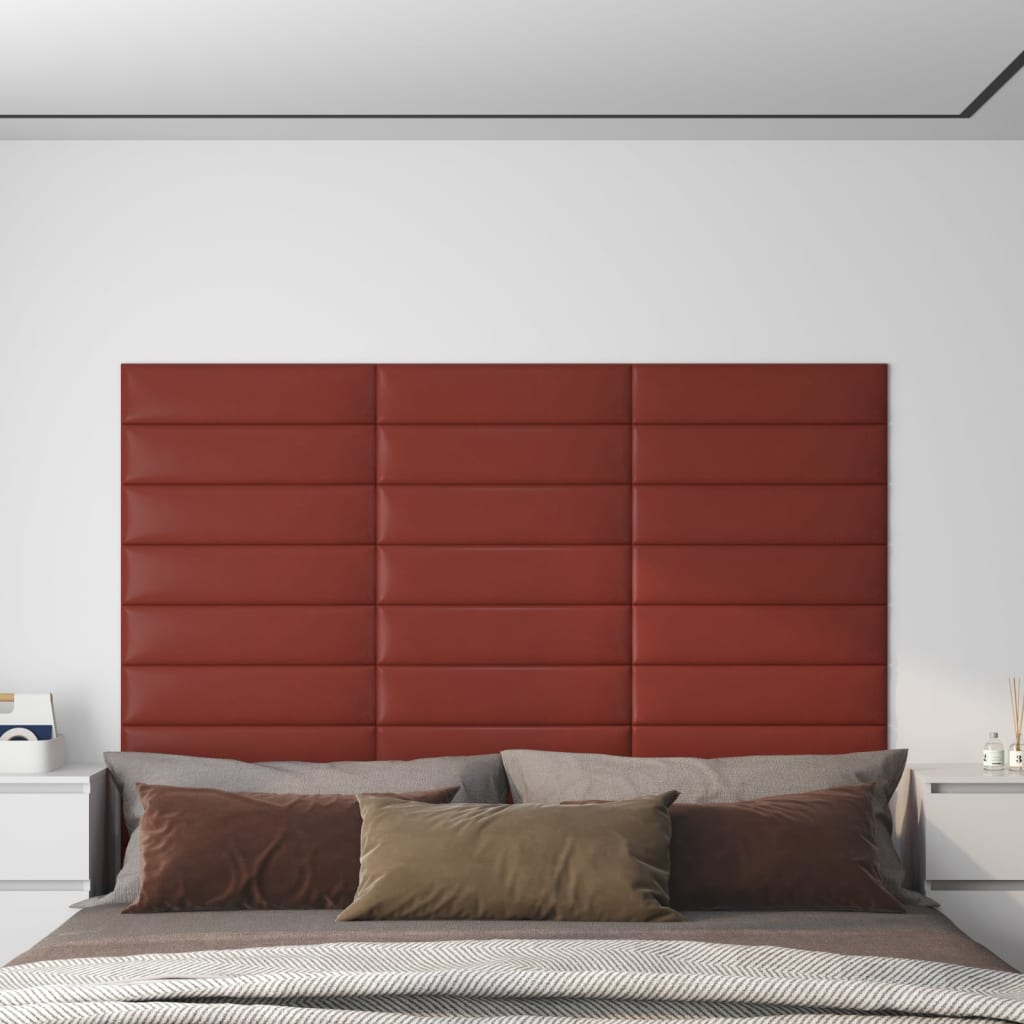 vidaXL Painel parede 12 pcs 60x15 cm couro art. 1,08 m vermelho tinto