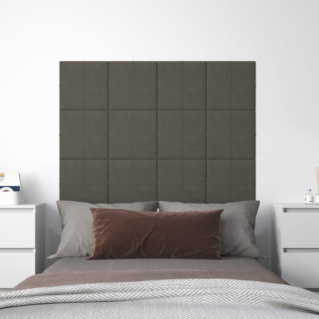 vidaXL Painel de parede 12 pcs 30x30 cm veludo 1,08 m² cinza-escuro