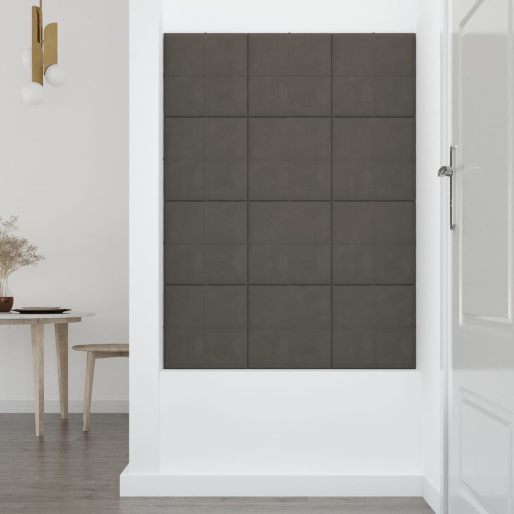 vidaXL Painel de parede 12 pcs 30x30 cm veludo 1,08 m² cinza-escuro