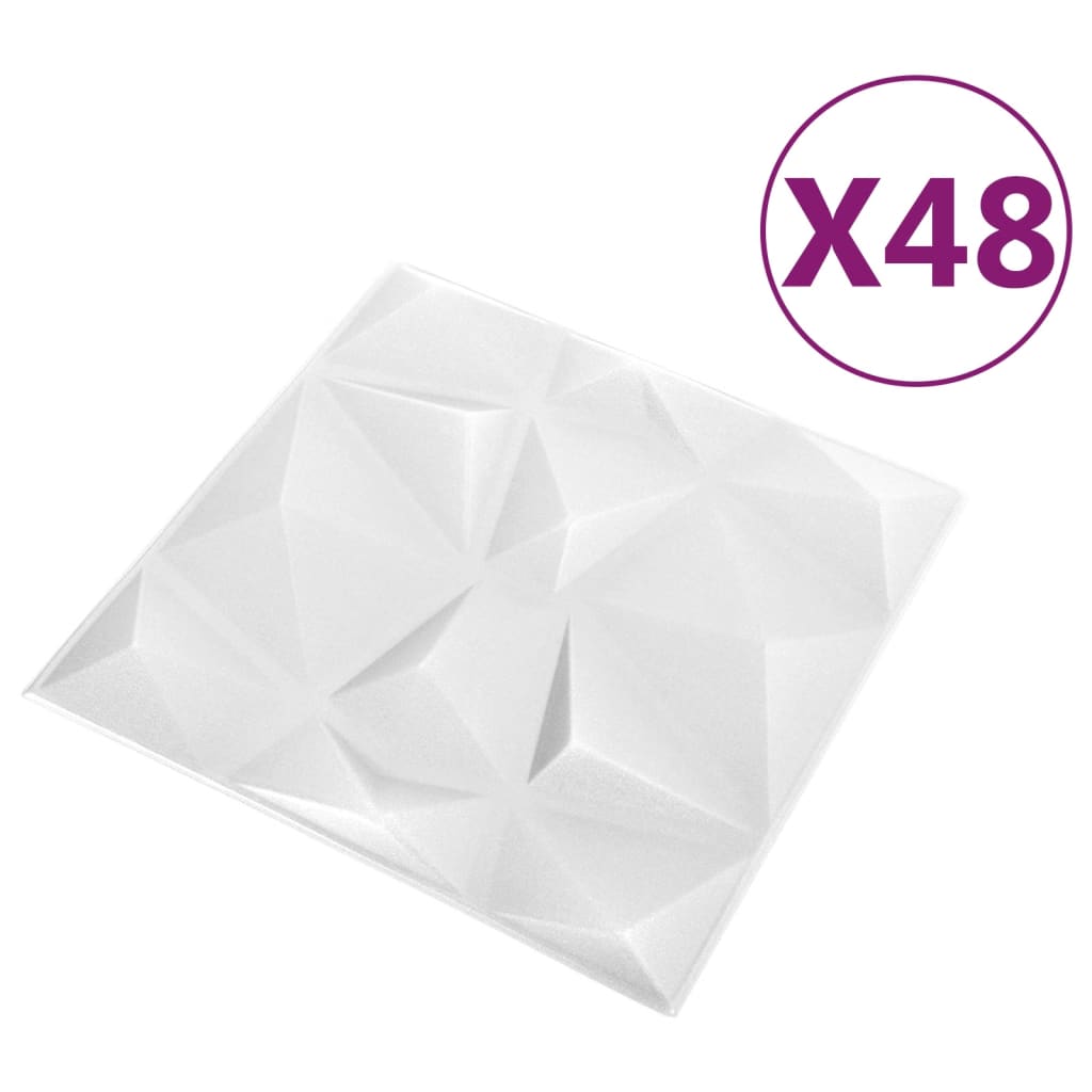 vidaXL Painéis de parede 3D 48 pcs 50x50 cm 12 m² branco diamante