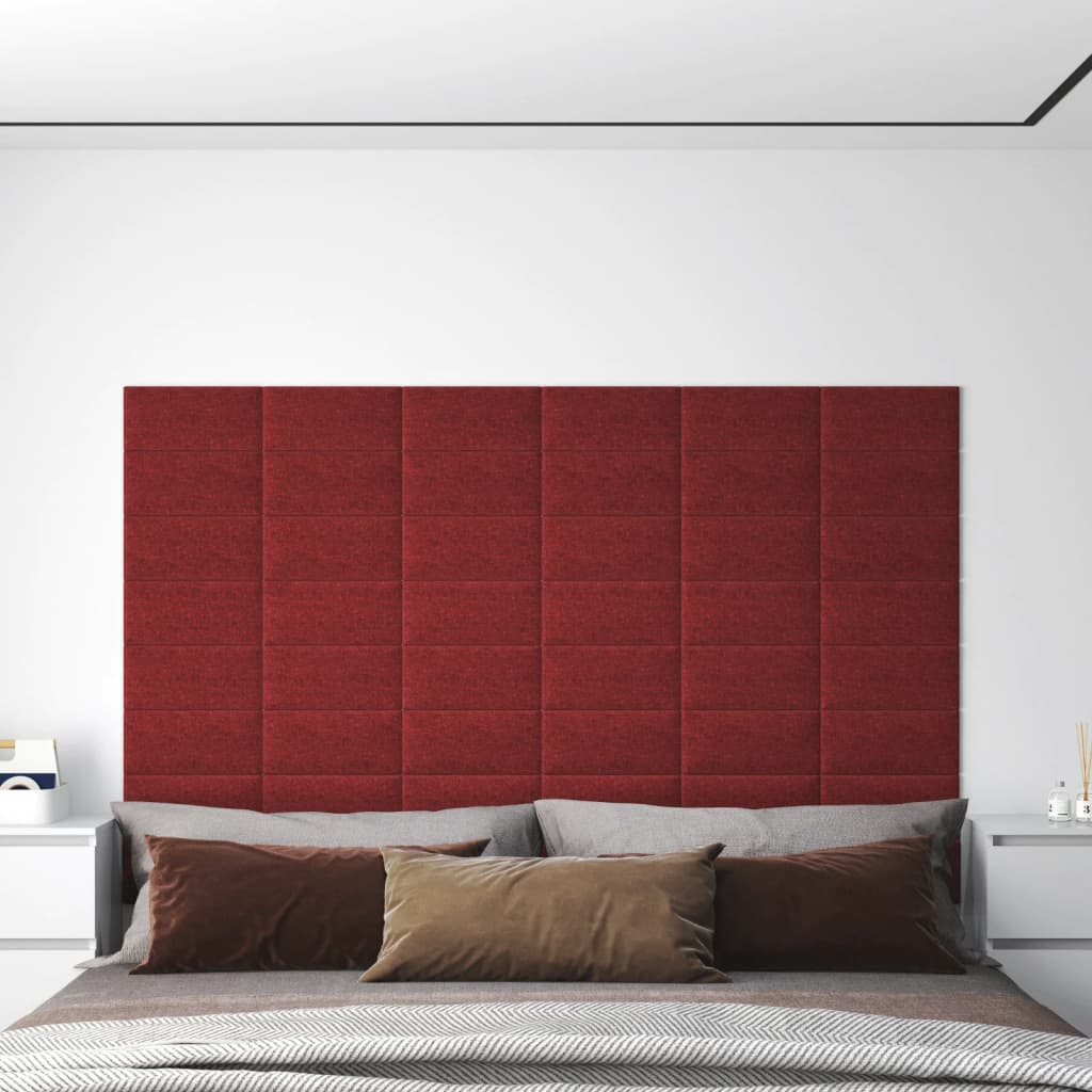 vidaXL Painel de parede 12 pcs 30x15 cm tecido 0,54 m² vermelho tinto