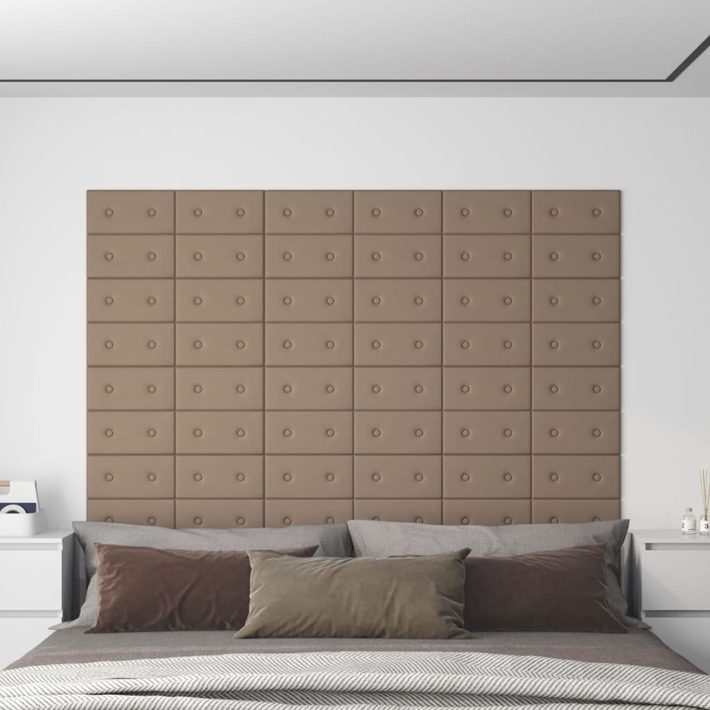 vidaXL Painel parede 12pcs 30x15cm couro artificial 0,54 m² cappuccino