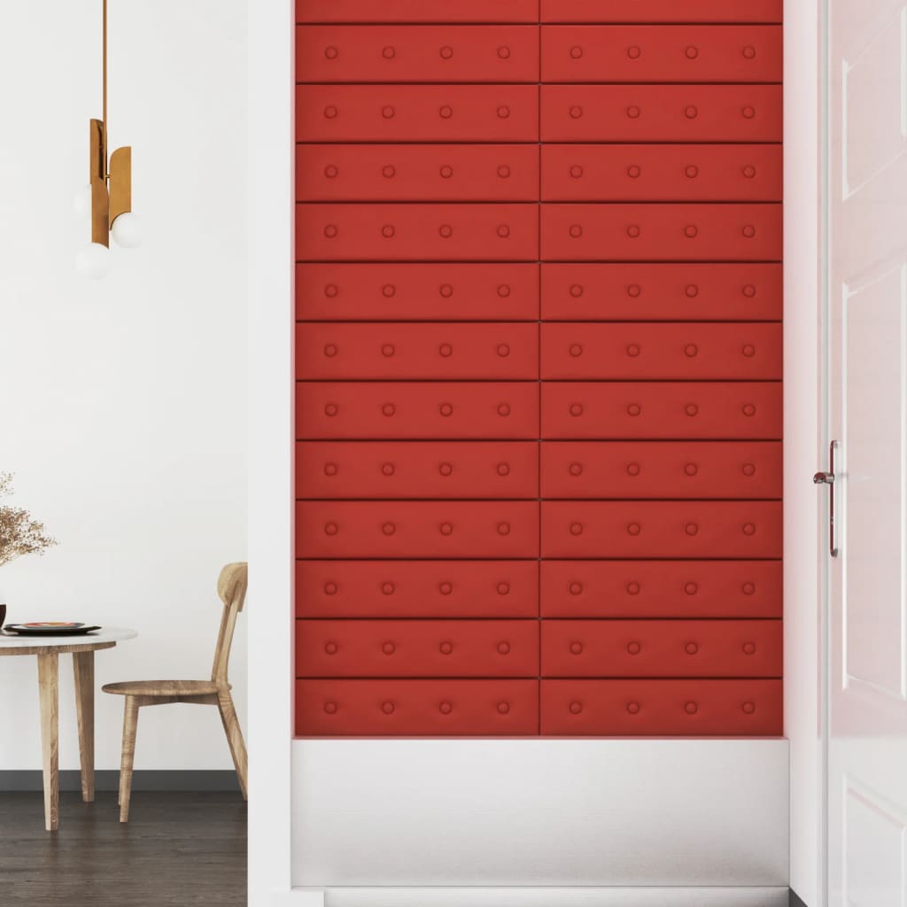 vidaXL Painel parede 12 pcs 60x15 cm couro art. 1,08 m² vermelho tinto