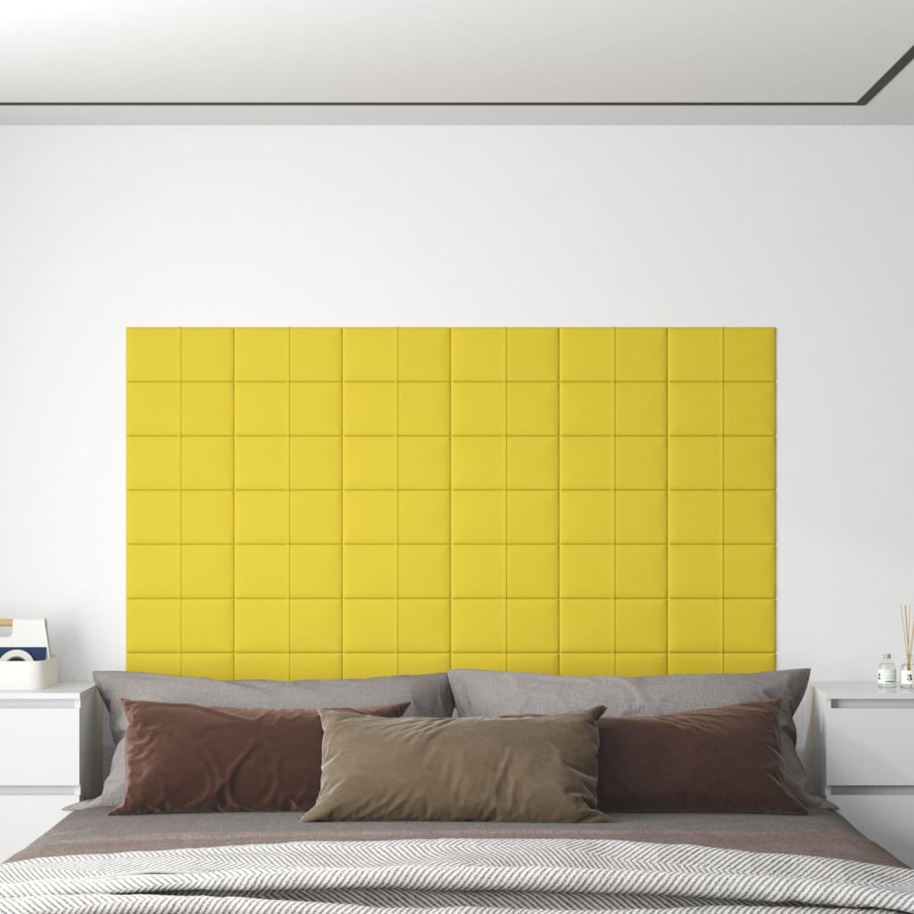 vidaXL Painel de parede 12 pcs 30x15 cm tecido 0,54 m² amarelo-claro