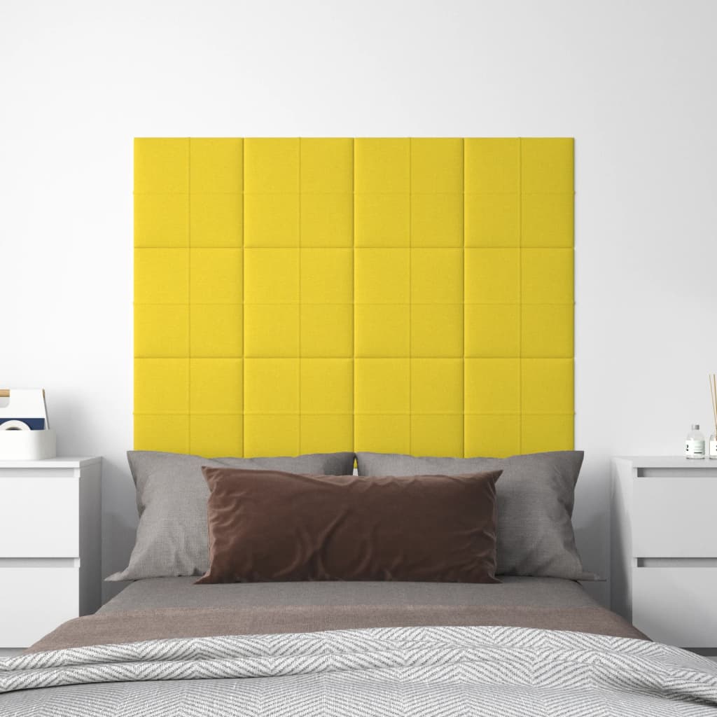 vidaXL Painel de parede 12 pcs 30x30 cm tecido 1,08 m² amarelo-claro