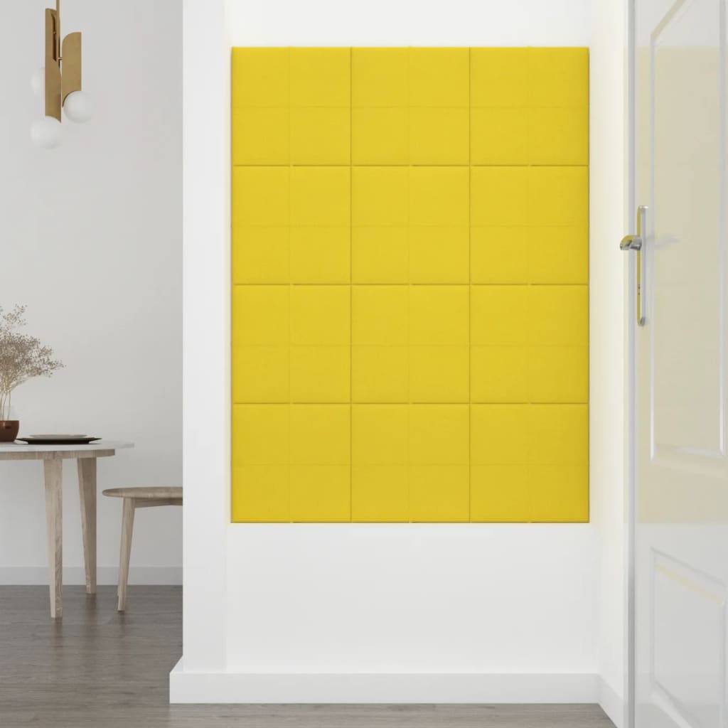 vidaXL Painel de parede 12 pcs 30x30 cm tecido 1,08 m² amarelo-claro